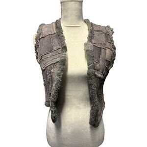 Vintage Women's Patchwork Leather & Shearling Vest